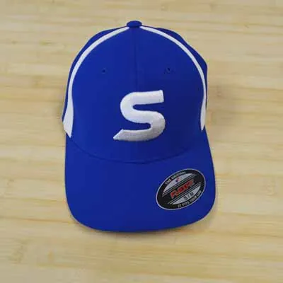 S logo embroidered on a royal blue fitted cap