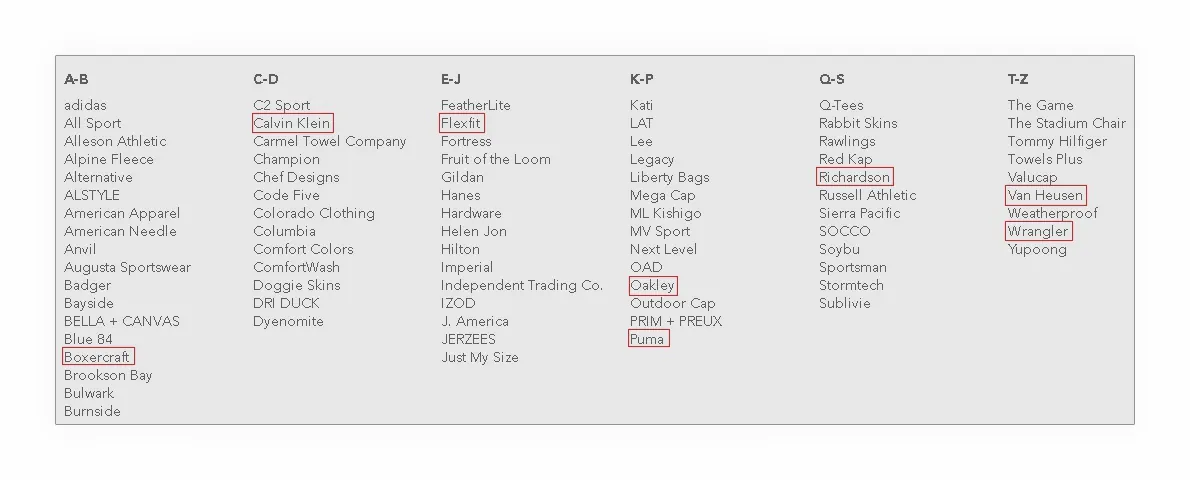 Brands available in the S&S Activewear catalog