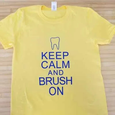 Keep Calm and Brush On screen printed yellow t-shirt
