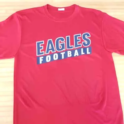 Eagles Football screen printed on a red t-shirt