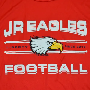 Jr Eagles Football screen printed on a red shirt