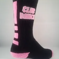 Custom knit Club Dance team socks in black and pink