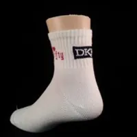 White custom crew socks with knit-in logo