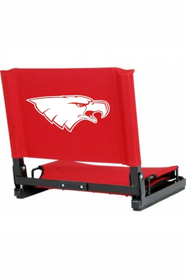Red stadium seat printed with an Eagles logo